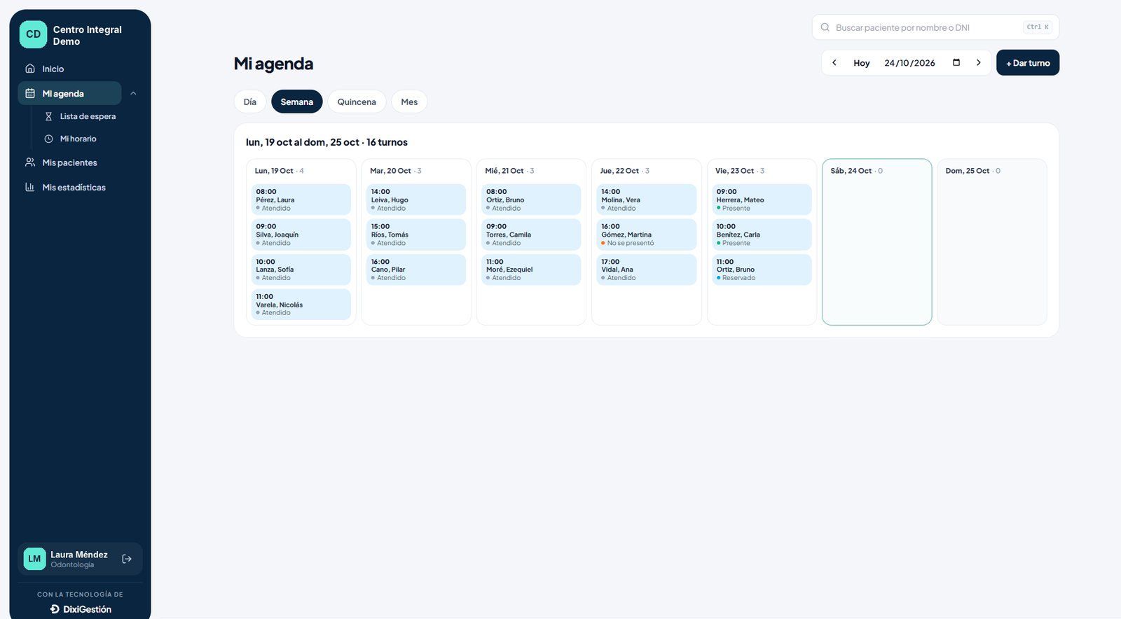 Agenda semanal del profesional
