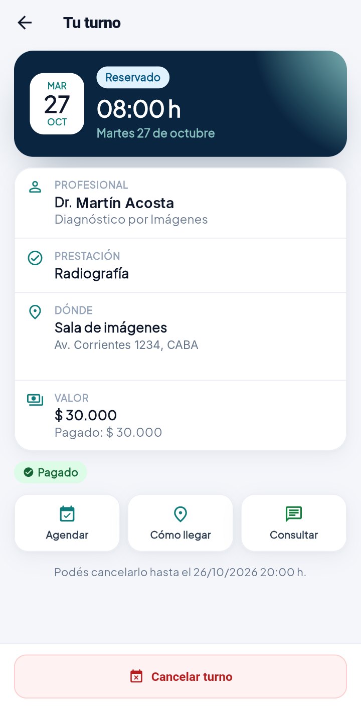 Detalle del turno en la app